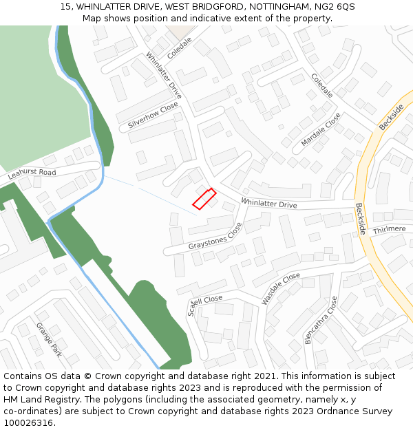 15, WHINLATTER DRIVE, WEST BRIDGFORD, NOTTINGHAM, NG2 6QS: Location map and indicative extent of plot