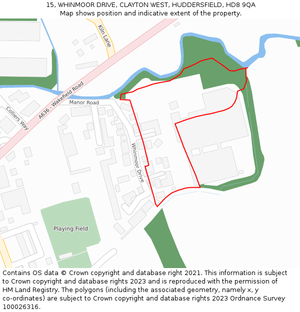 15, WHINMOOR DRIVE, CLAYTON WEST, HUDDERSFIELD, HD8 9QA: Location map and indicative extent of plot