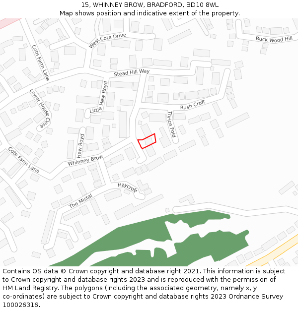 15, WHINNEY BROW, BRADFORD, BD10 8WL: Location map and indicative extent of plot
