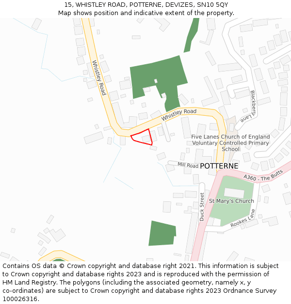 15, WHISTLEY ROAD, POTTERNE, DEVIZES, SN10 5QY: Location map and indicative extent of plot