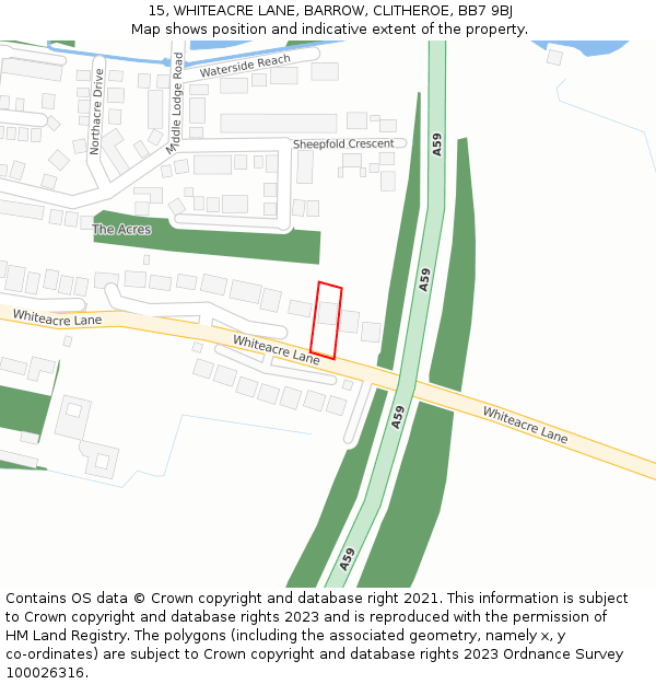 15, WHITEACRE LANE, BARROW, CLITHEROE, BB7 9BJ: Location map and indicative extent of plot