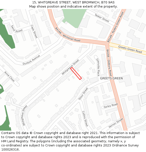 15, WHITGREAVE STREET, WEST BROMWICH, B70 9AS: Location map and indicative extent of plot