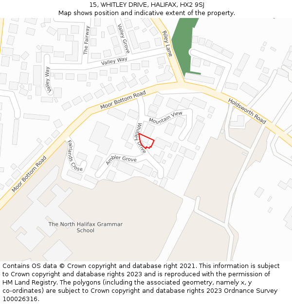 15, WHITLEY DRIVE, HALIFAX, HX2 9SJ: Location map and indicative extent of plot