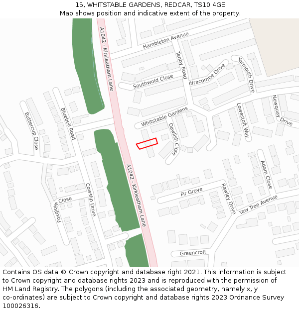 15, WHITSTABLE GARDENS, REDCAR, TS10 4GE: Location map and indicative extent of plot