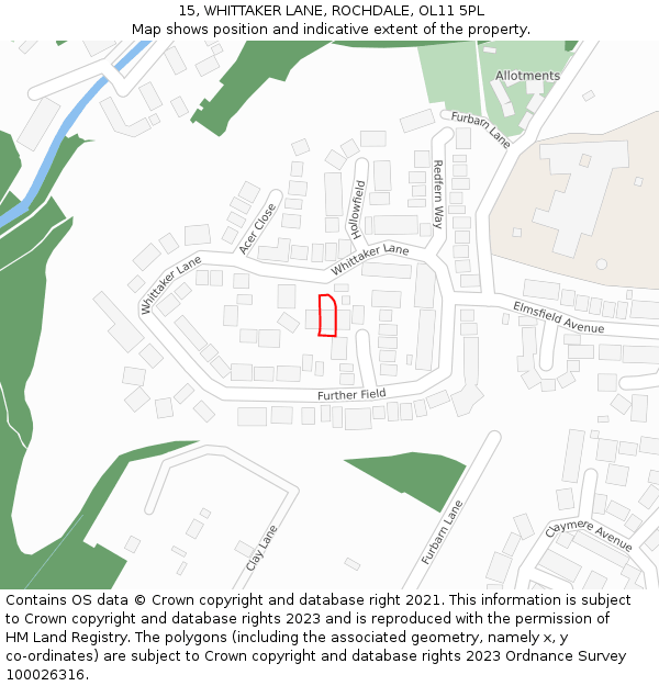 15, WHITTAKER LANE, ROCHDALE, OL11 5PL: Location map and indicative extent of plot