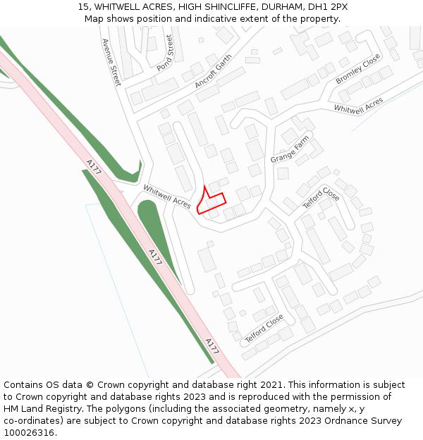 15, WHITWELL ACRES, HIGH SHINCLIFFE, DURHAM, DH1 2PX: Location map and indicative extent of plot