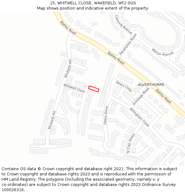 15, WHITWELL CLOSE, WAKEFIELD, WF2 0GS: Location map and indicative extent of plot