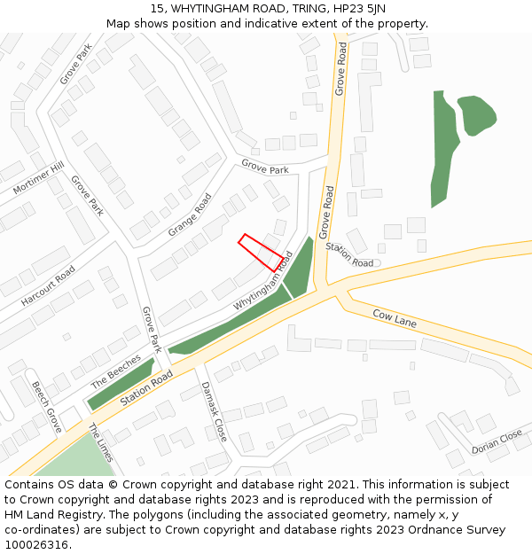 15, WHYTINGHAM ROAD, TRING, HP23 5JN: Location map and indicative extent of plot