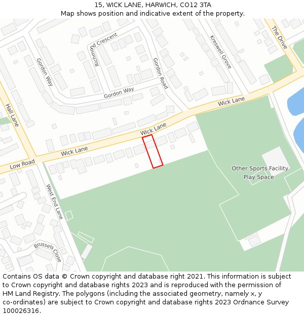 15, WICK LANE, HARWICH, CO12 3TA: Location map and indicative extent of plot