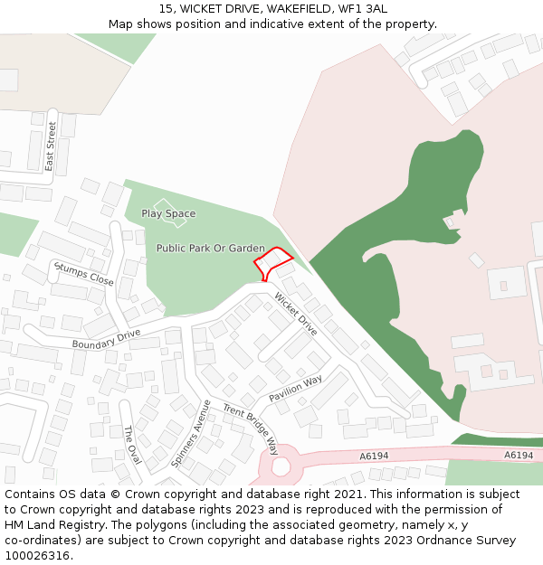 15, WICKET DRIVE, WAKEFIELD, WF1 3AL: Location map and indicative extent of plot