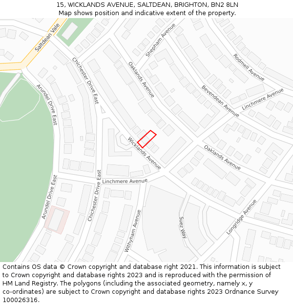 15, WICKLANDS AVENUE, SALTDEAN, BRIGHTON, BN2 8LN: Location map and indicative extent of plot