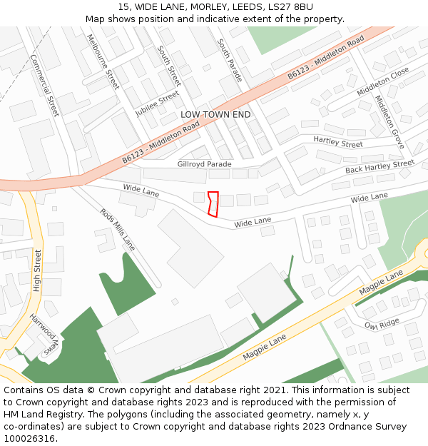 15, WIDE LANE, MORLEY, LEEDS, LS27 8BU: Location map and indicative extent of plot