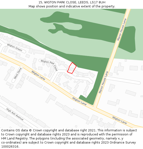 15, WIGTON PARK CLOSE, LEEDS, LS17 8UH: Location map and indicative extent of plot