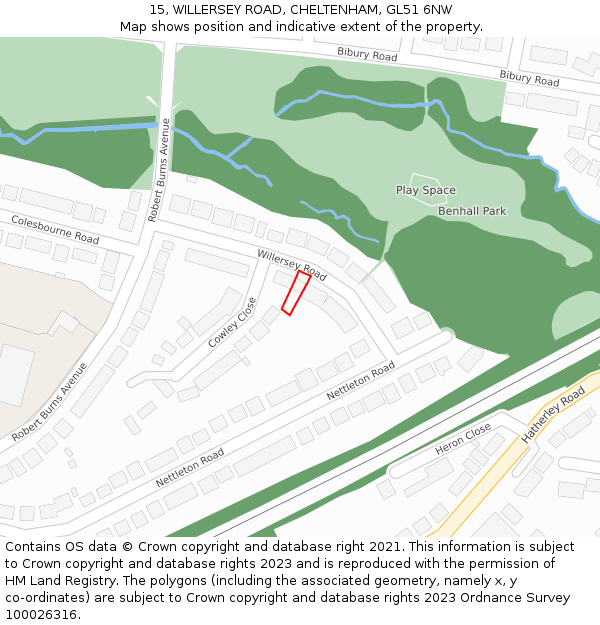 15, WILLERSEY ROAD, CHELTENHAM, GL51 6NW: Location map and indicative extent of plot