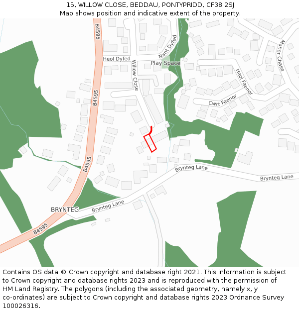 15, WILLOW CLOSE, BEDDAU, PONTYPRIDD, CF38 2SJ: Location map and indicative extent of plot