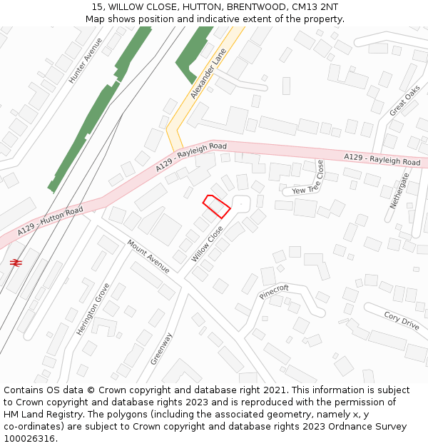 15, WILLOW CLOSE, HUTTON, BRENTWOOD, CM13 2NT: Location map and indicative extent of plot