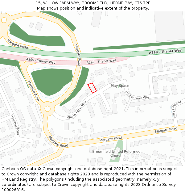 15, WILLOW FARM WAY, BROOMFIELD, HERNE BAY, CT6 7PF: Location map and indicative extent of plot