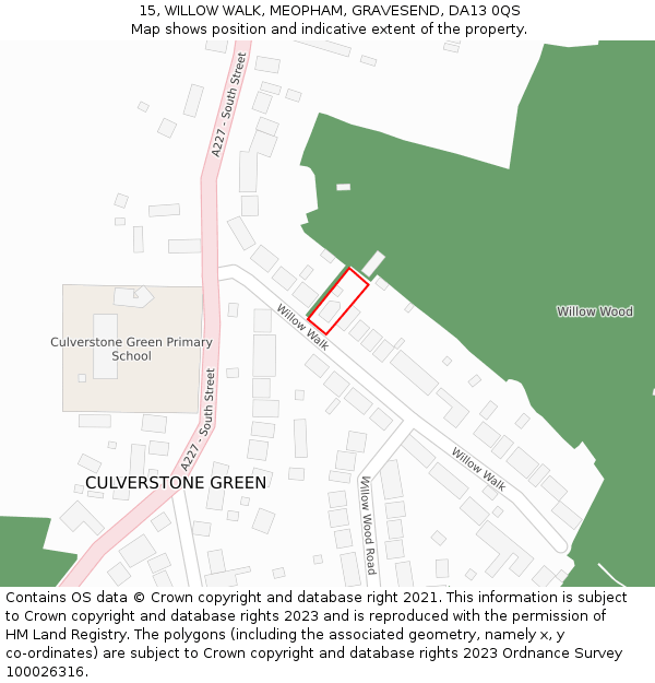 15, WILLOW WALK, MEOPHAM, GRAVESEND, DA13 0QS: Location map and indicative extent of plot