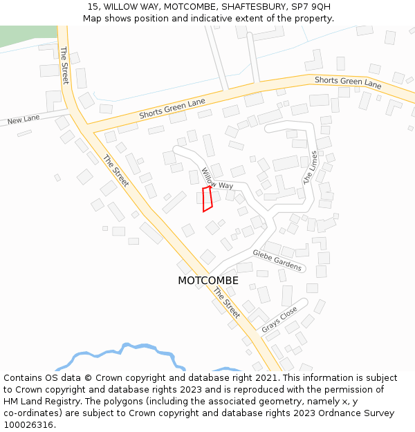 15, WILLOW WAY, MOTCOMBE, SHAFTESBURY, SP7 9QH: Location map and indicative extent of plot