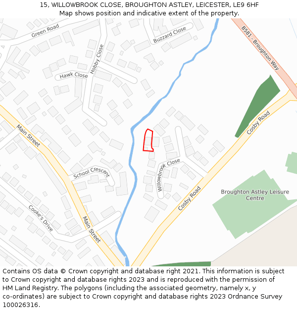 15, WILLOWBROOK CLOSE, BROUGHTON ASTLEY, LEICESTER, LE9 6HF: Location map and indicative extent of plot