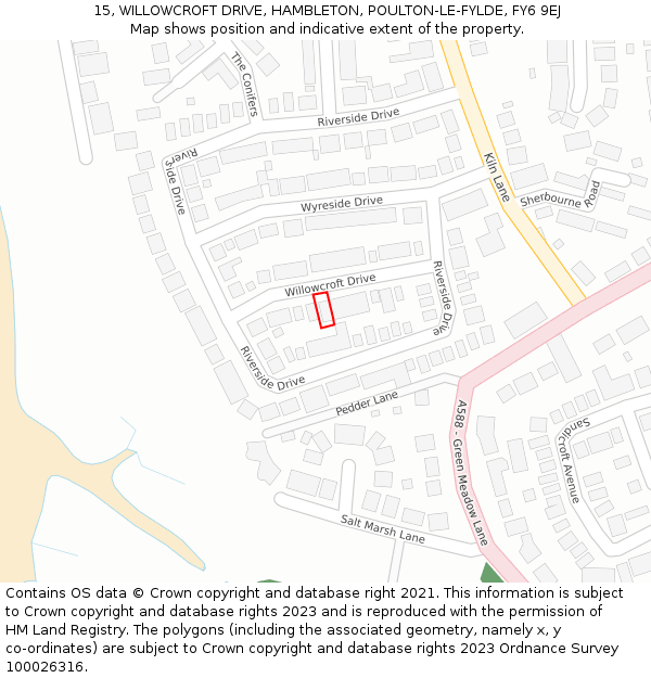 15, WILLOWCROFT DRIVE, HAMBLETON, POULTON-LE-FYLDE, FY6 9EJ: Location map and indicative extent of plot