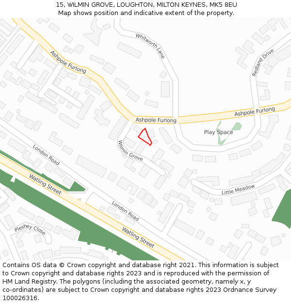 15, WILMIN GROVE, LOUGHTON, MILTON KEYNES, MK5 8EU: Location map and indicative extent of plot