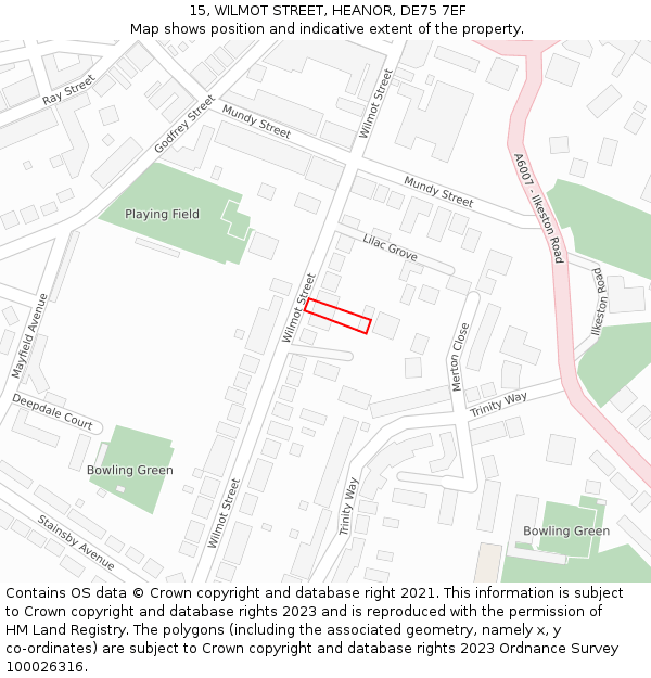 15, WILMOT STREET, HEANOR, DE75 7EF: Location map and indicative extent of plot