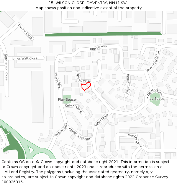 15, WILSON CLOSE, DAVENTRY, NN11 9WH: Location map and indicative extent of plot