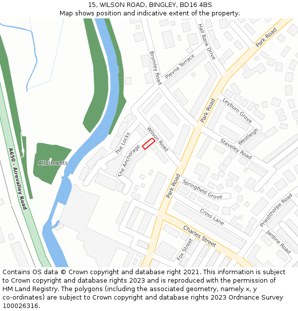 15, WILSON ROAD, BINGLEY, BD16 4BS: Location map and indicative extent of plot