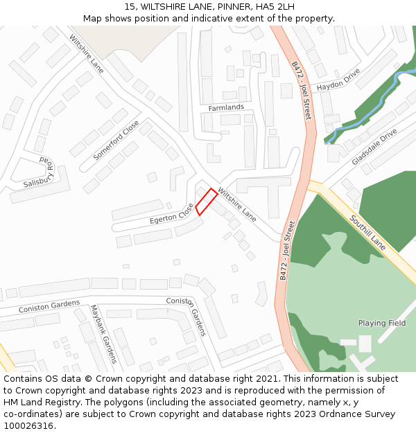 15, WILTSHIRE LANE, PINNER, HA5 2LH: Location map and indicative extent of plot