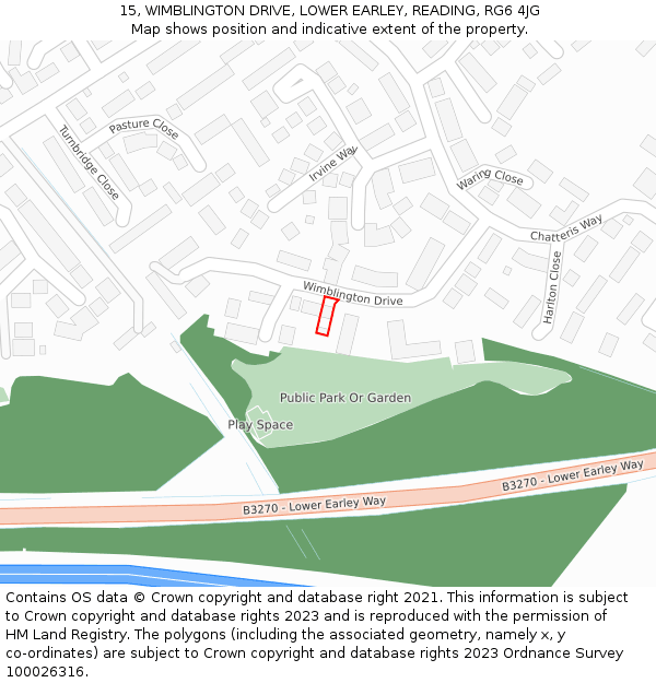 15, WIMBLINGTON DRIVE, LOWER EARLEY, READING, RG6 4JG: Location map and indicative extent of plot