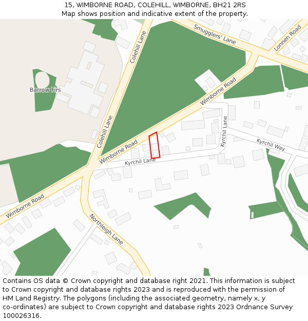 15, WIMBORNE ROAD, COLEHILL, WIMBORNE, BH21 2RS: Location map and indicative extent of plot