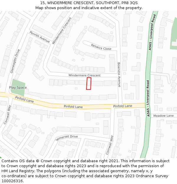 15, WINDERMERE CRESCENT, SOUTHPORT, PR8 3QS: Location map and indicative extent of plot