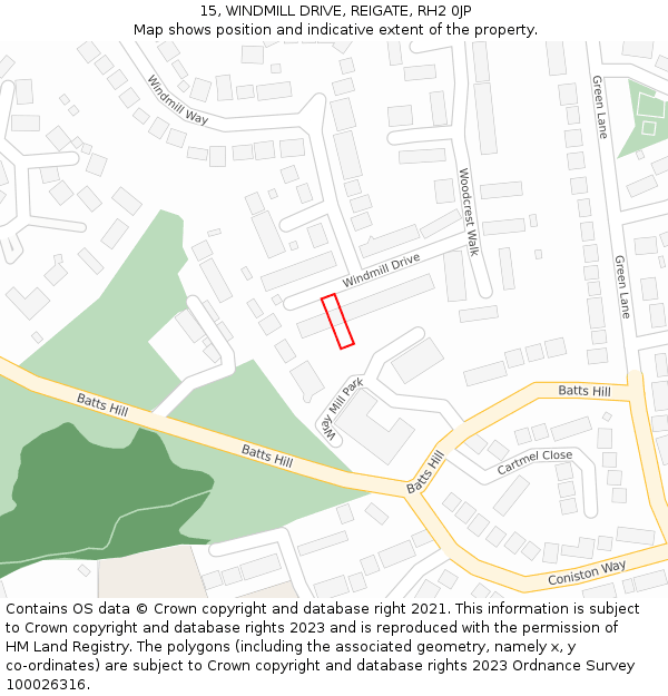 15, WINDMILL DRIVE, REIGATE, RH2 0JP: Location map and indicative extent of plot