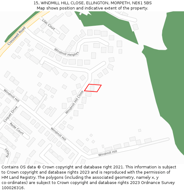 15, WINDMILL HILL CLOSE, ELLINGTON, MORPETH, NE61 5BS: Location map and indicative extent of plot