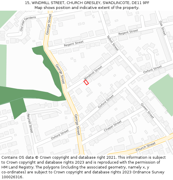 15, WINDMILL STREET, CHURCH GRESLEY, SWADLINCOTE, DE11 9PF: Location map and indicative extent of plot