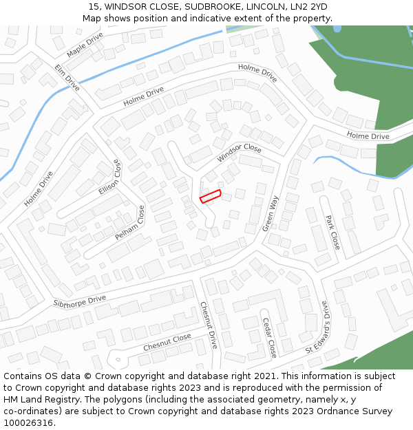 15, WINDSOR CLOSE, SUDBROOKE, LINCOLN, LN2 2YD: Location map and indicative extent of plot