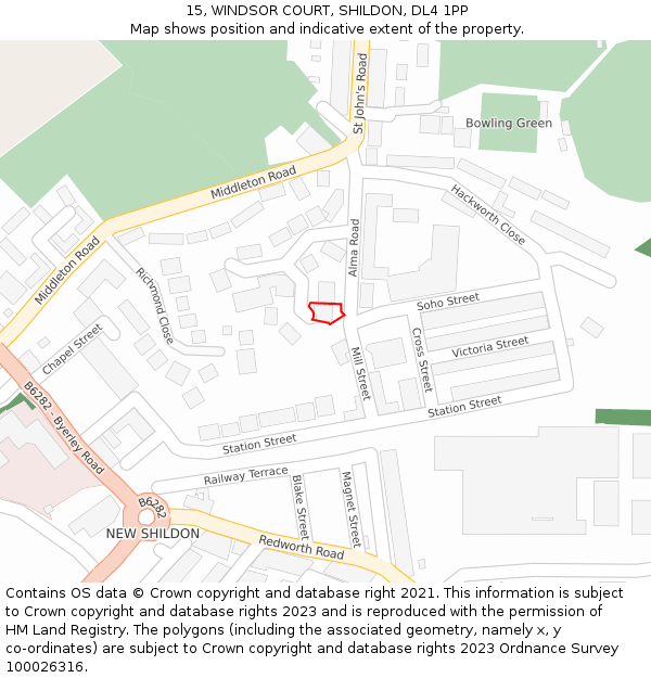 15, WINDSOR COURT, SHILDON, DL4 1PP: Location map and indicative extent of plot