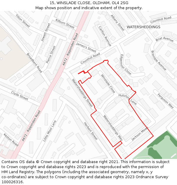 15, WINSLADE CLOSE, OLDHAM, OL4 2SG: Location map and indicative extent of plot