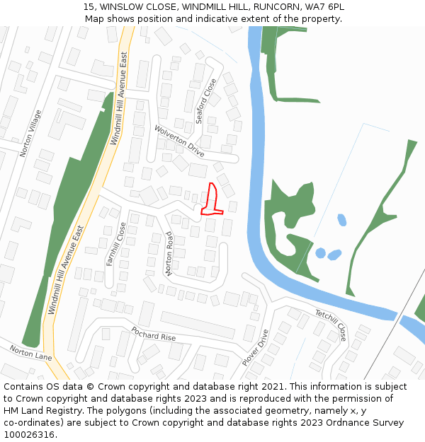 15, WINSLOW CLOSE, WINDMILL HILL, RUNCORN, WA7 6PL: Location map and indicative extent of plot