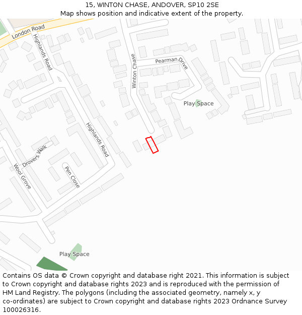 15, WINTON CHASE, ANDOVER, SP10 2SE: Location map and indicative extent of plot