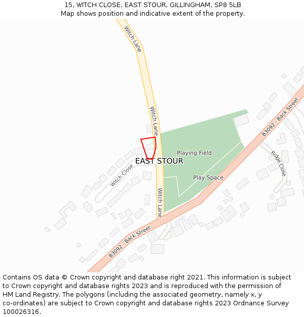 15, WITCH CLOSE, EAST STOUR, GILLINGHAM, SP8 5LB: Location map and indicative extent of plot