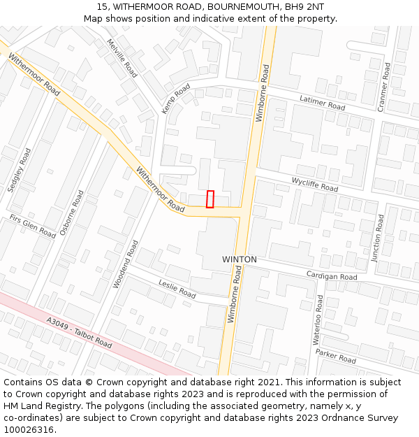 15, WITHERMOOR ROAD, BOURNEMOUTH, BH9 2NT: Location map and indicative extent of plot