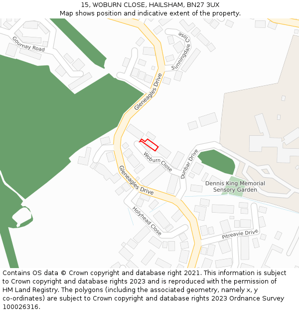 15, WOBURN CLOSE, HAILSHAM, BN27 3UX: Location map and indicative extent of plot