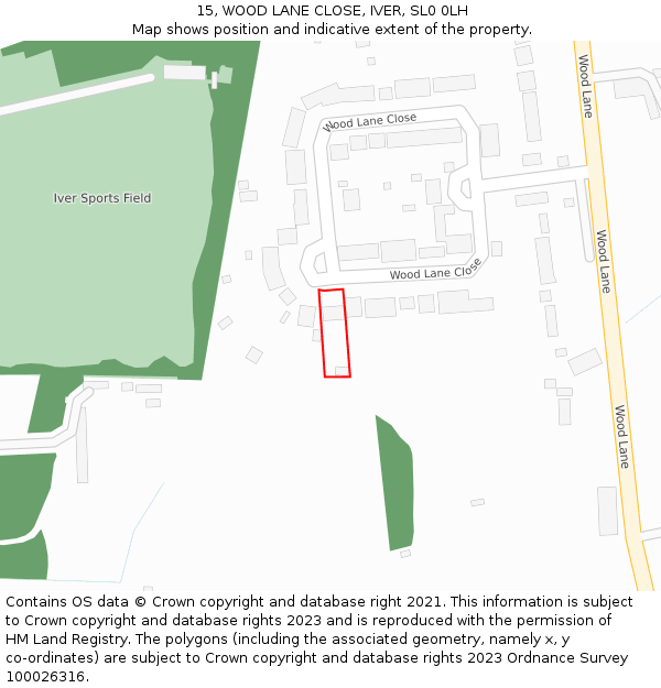 15, WOOD LANE CLOSE, IVER, SL0 0LH: Location map and indicative extent of plot