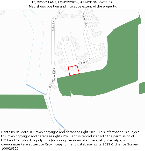15, WOOD LANE, LONGWORTH, ABINGDON, OX13 5PL: Location map and indicative extent of plot