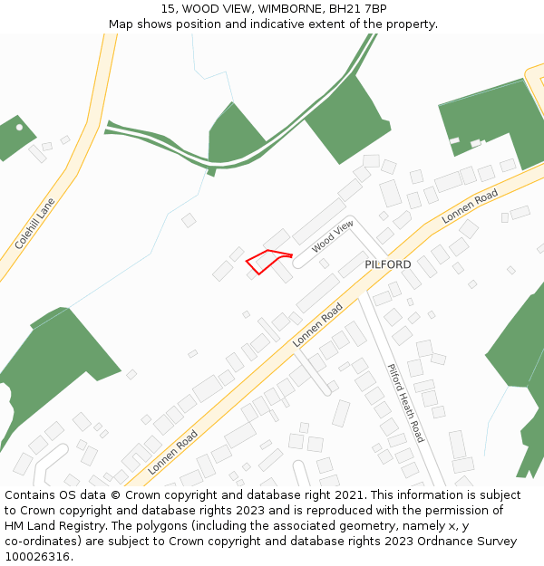 15, WOOD VIEW, WIMBORNE, BH21 7BP: Location map and indicative extent of plot