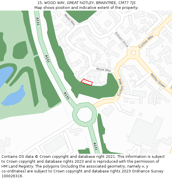 15, WOOD WAY, GREAT NOTLEY, BRAINTREE, CM77 7JS: Location map and indicative extent of plot