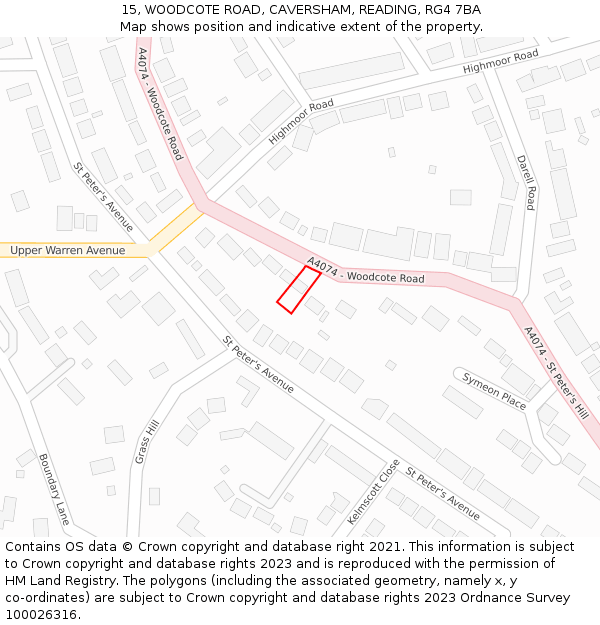 15, WOODCOTE ROAD, CAVERSHAM, READING, RG4 7BA: Location map and indicative extent of plot