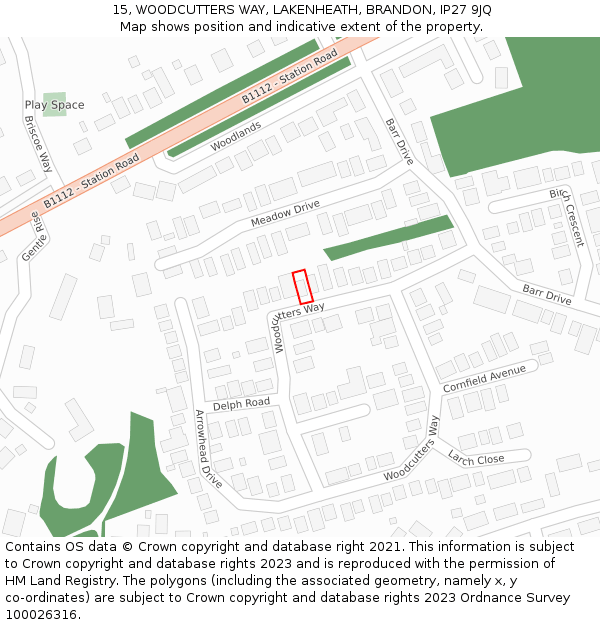 15, WOODCUTTERS WAY, LAKENHEATH, BRANDON, IP27 9JQ: Location map and indicative extent of plot